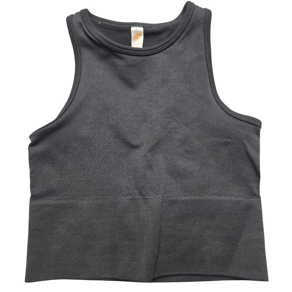Fornia Black Seamless High Neck Ribbed Crop Tank Top Women Small Gorpcore Active